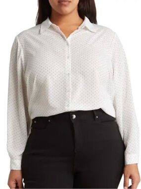 T Tahari White Blouse with Black polka dots.
